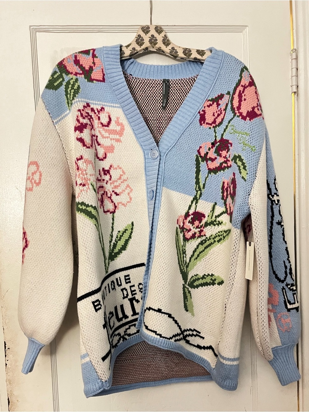 Anthropologie - Oversized Floral V-Neck Cardigan Sweater - Picture 4 of 6